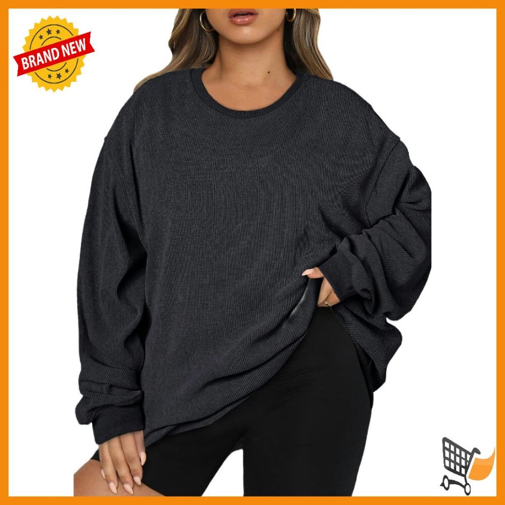 Plus Size Corduroy Crewneck Sweatshirt Oversized Pullover Long Sleeve